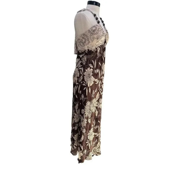Donna Rico Brown 100% silk Halter Floral Maxi Dress beaded Size 2 - Picture 6 of 11